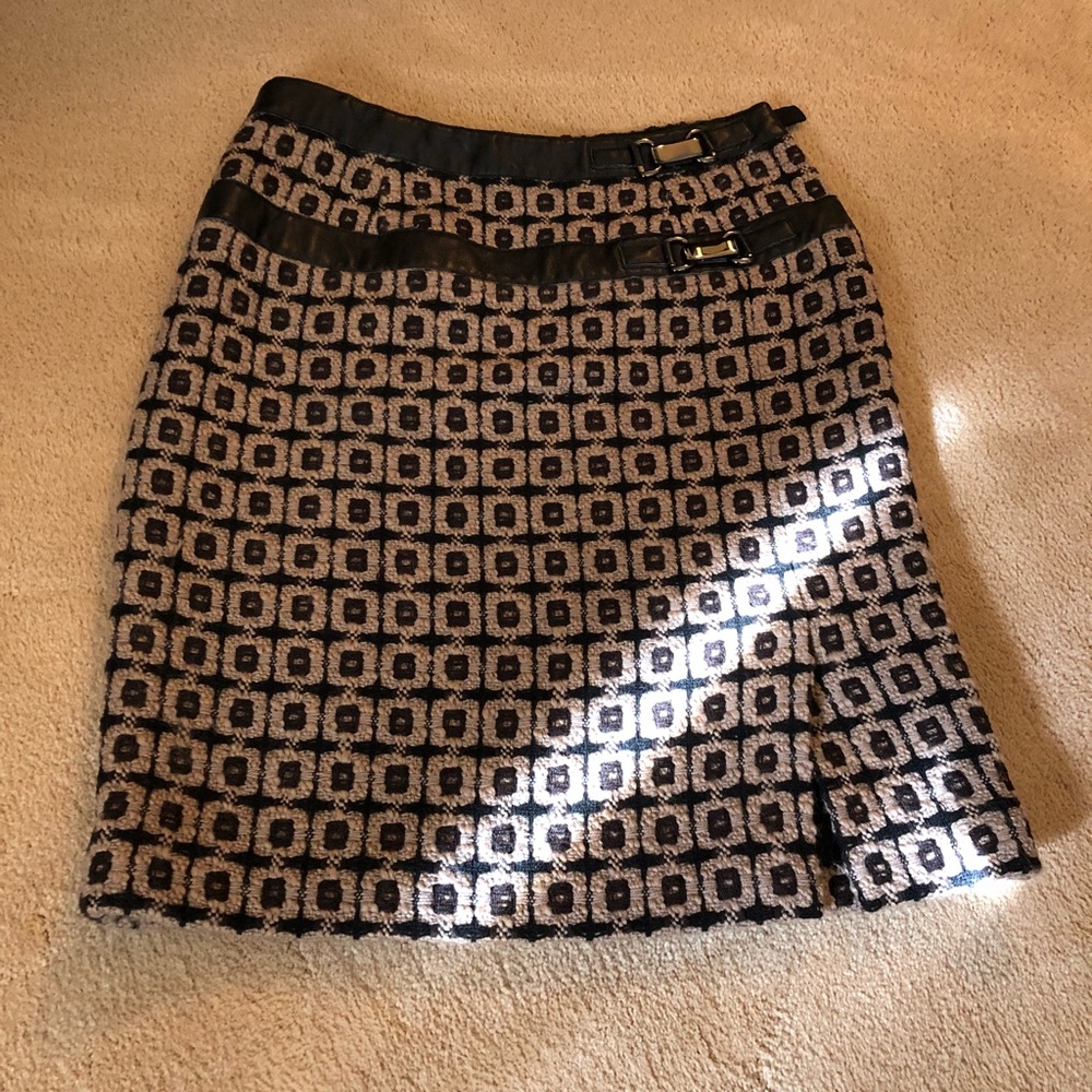Etcetera double leather buckle wool skirt